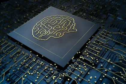 Microchip with brain outline, illustrating AI memory.