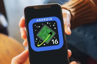 Android 16 logo displayed on a smartphone screen, illustrating new battery health features for Pixel devices.